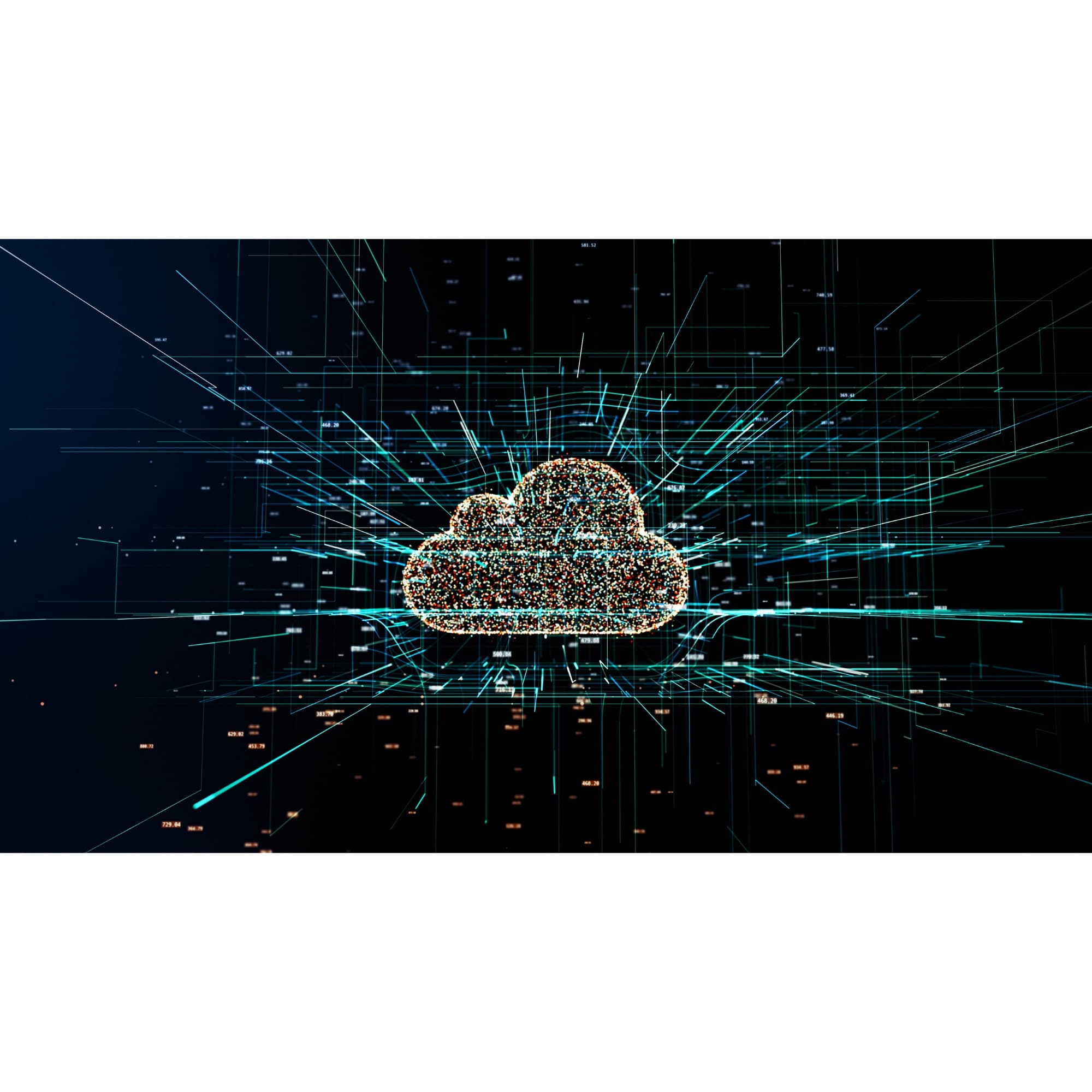Glowing digital cloud icon made of connected dots and lines