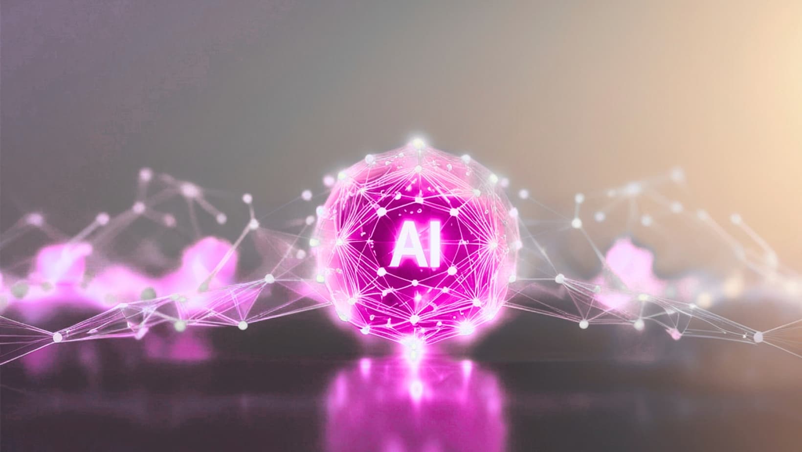 Glowing AI sphere with digital particles representing intelligent applications