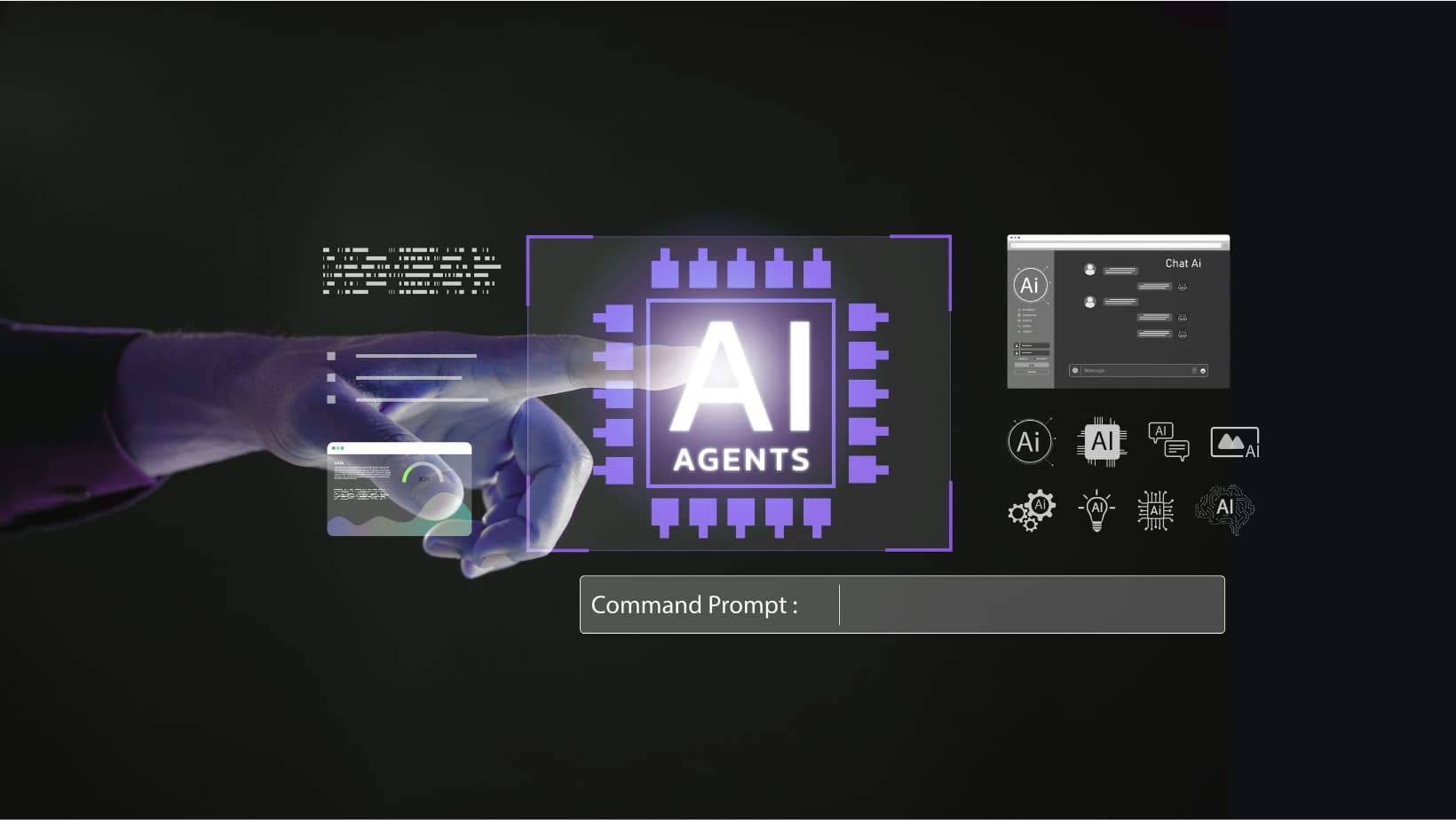 AI dashboard interface with data visualizations and analytics