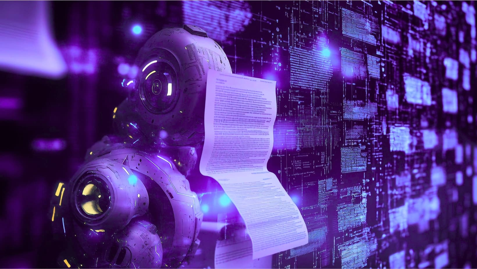 Mechanical hand with purple glow representing machine learning solutions