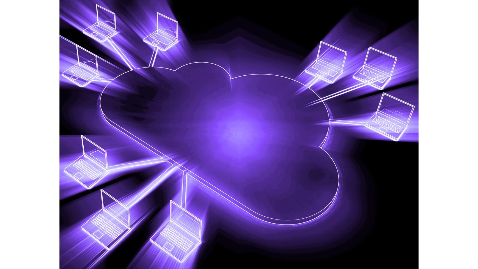 Glowing cloud connected to laptops representing cloud cost optimization