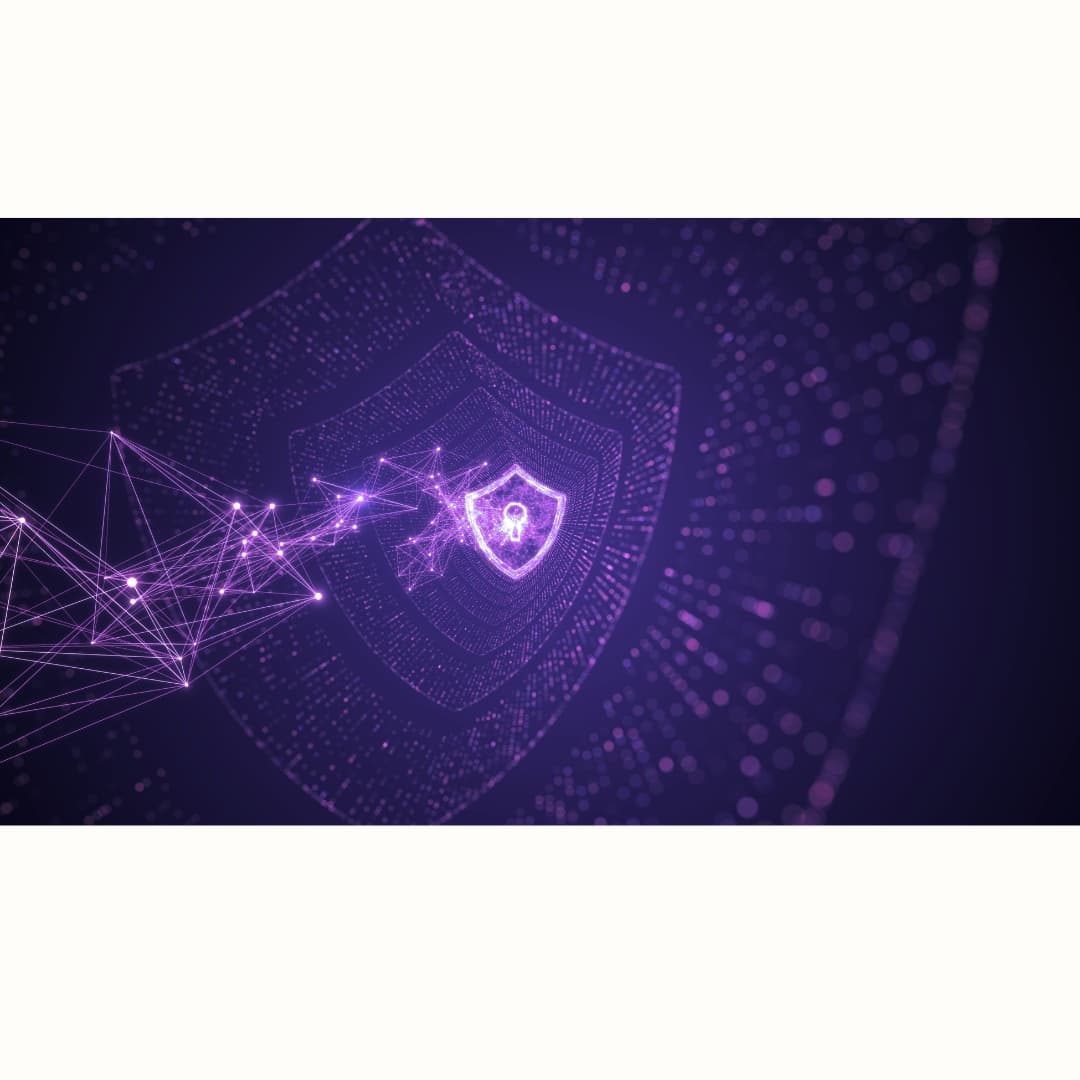 Purple network constellation with shield icon representing manual security testing