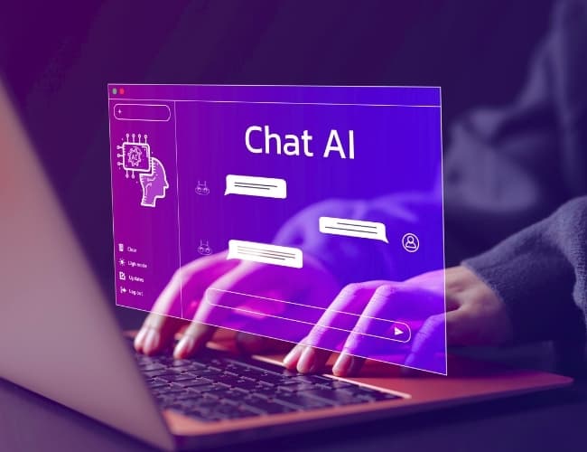 Laptop displaying workflow automation and Chat AI interface