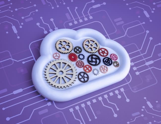 3D cloud icon with gears representing cloud transformation