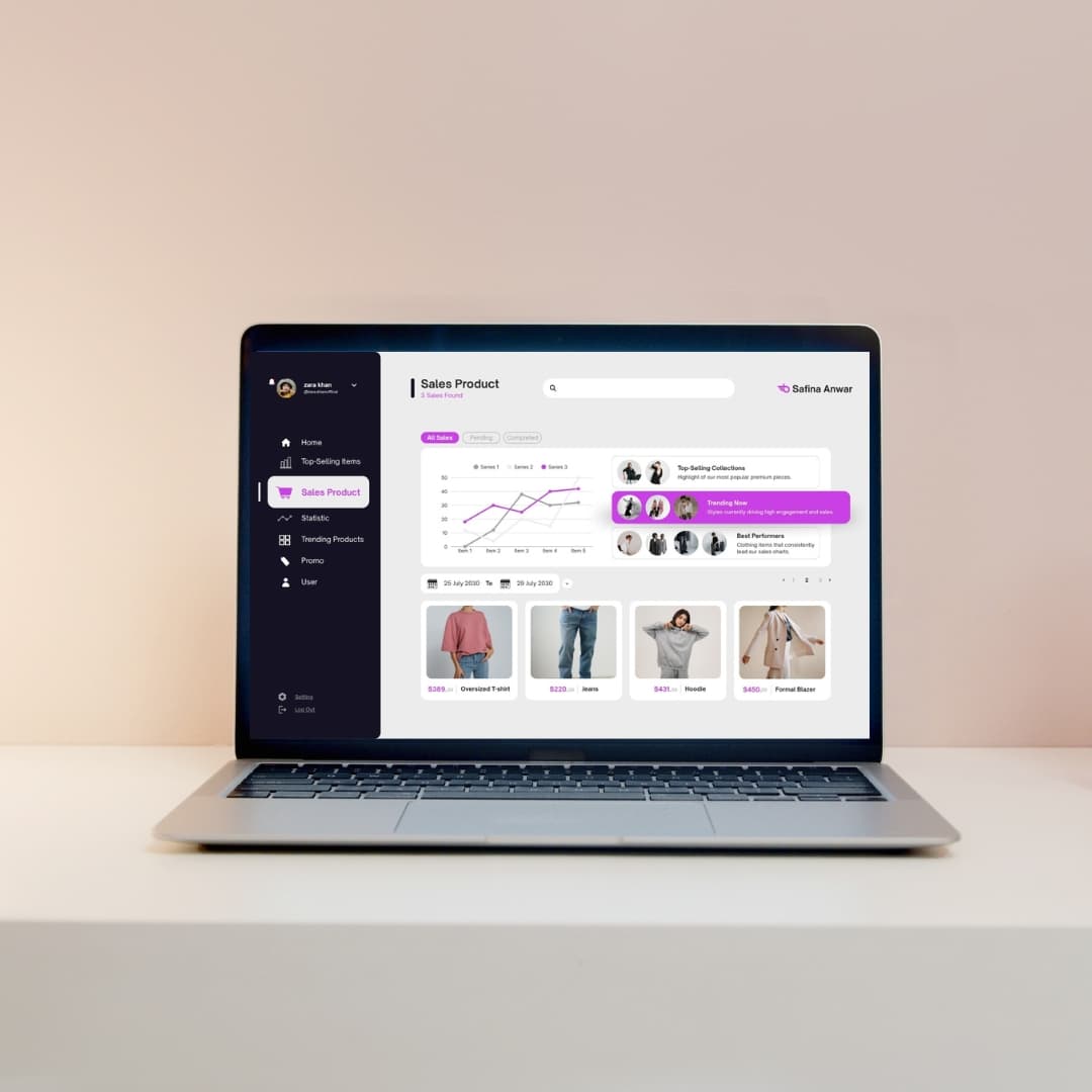 Laptop mockup displaying an e-commerce website interface