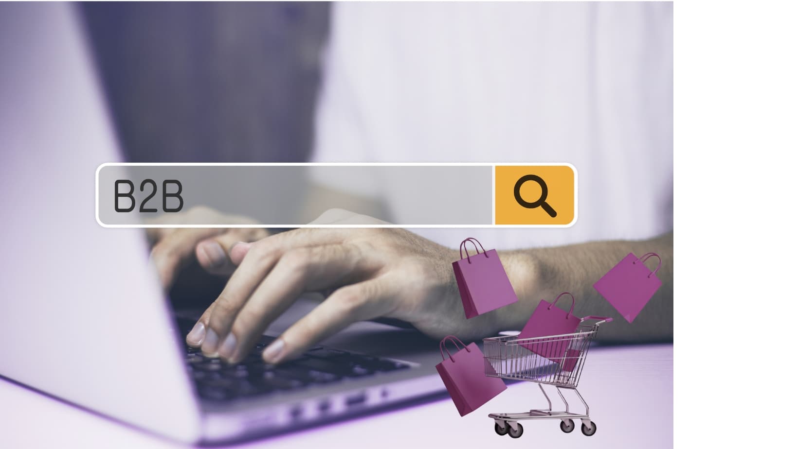 Hands on a laptop keyboard representing B2B trading and procurement workflows