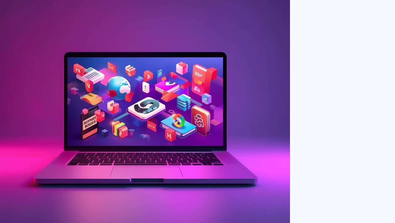 Laptop screen displaying colorful digital art for a digital goods marketplace
