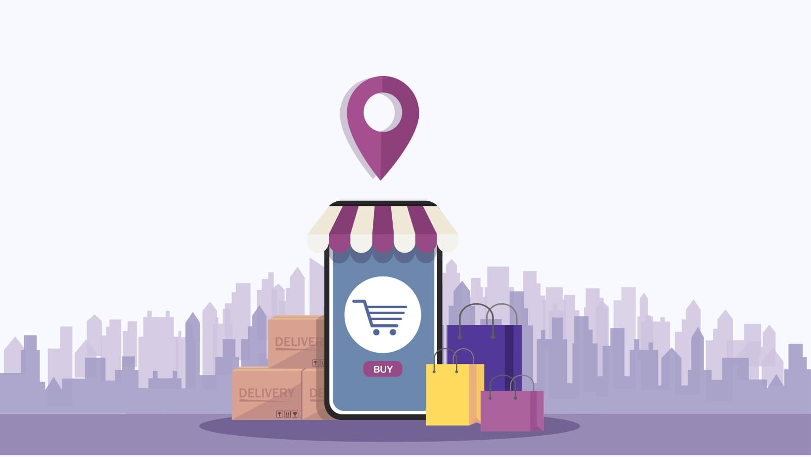 3D storefront illustration with location pin representing service marketplaces