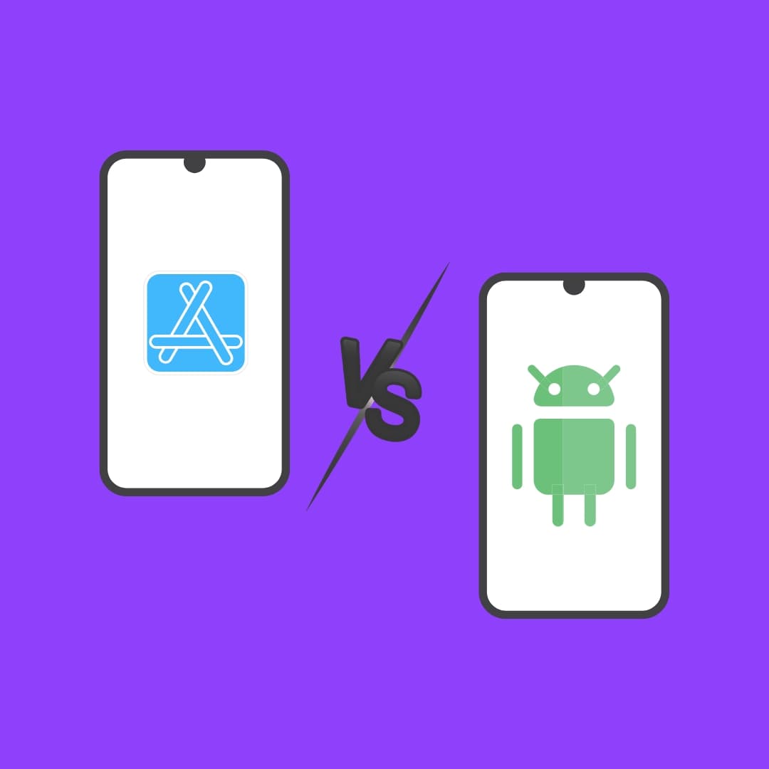 Smartphone mockups with iOS and Android platform icons