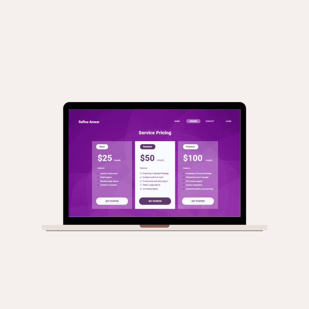 Laptop mockup showing a clean purple-themed web interface design